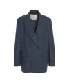 Jucca Double-breasted Pinstripe Blazer With Rever Collar And Flap Pockets In Blue