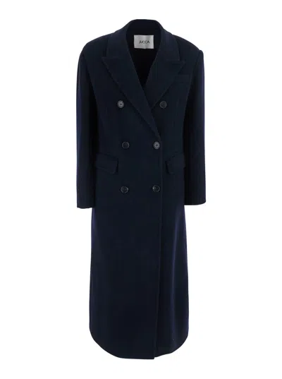 Jucca Double-breasted Notched-lapel Wool-cashmere Jacket With Patch Pockets In Blu