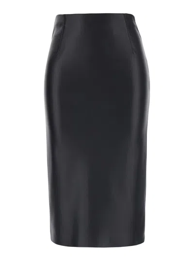 Jucca Eco Leather Midi Skirt With High-waist Straight Hem In Black