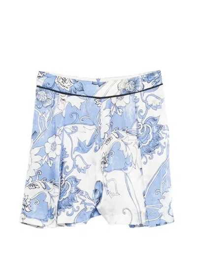 Jucca Floral-print Pleated-design Shorts In Blue