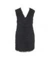 Jucca Fringed Mini Dress With Deep V-neckline And Shimmering Texture In Black