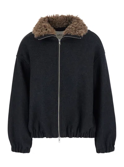 Jucca Fur-collar Wool-blend Bomber Jacket In Animal Print