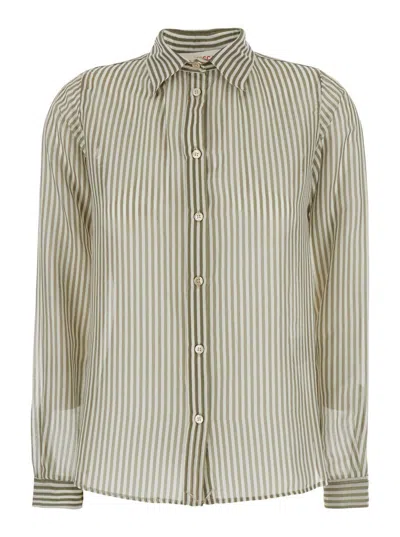 Jucca Green Shirt With Classic Collar And All-over Striped Motif