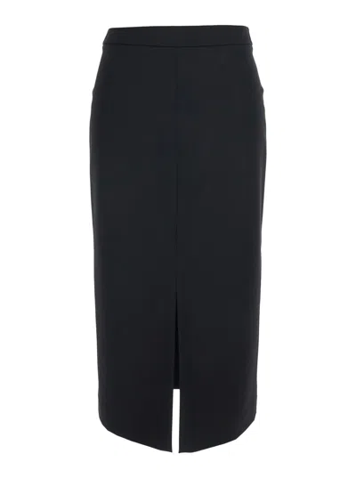 Jucca High-waist Wool-blend Skirt With Front And Back Slits In Black
