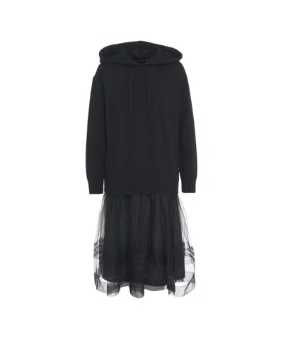 Jucca Hooded Dress With Voluminous Tulle Skirt In Black