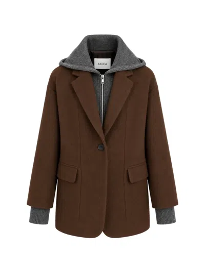 Jucca Hooded Layered Coat In Brown