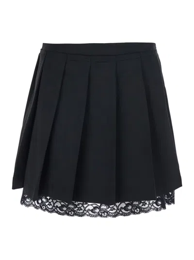 Jucca Lace-trim Pleated Wool-blend Skirt With Side Zip In Black