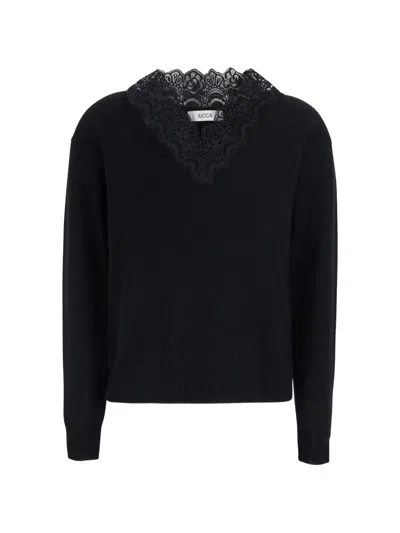 Jucca Lace-trim V-neck Sweater In Black