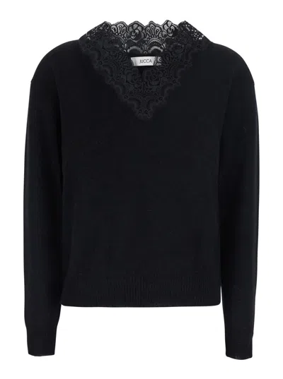 Jucca Lace-trimmed V-neck Alpaca Sweater In Black