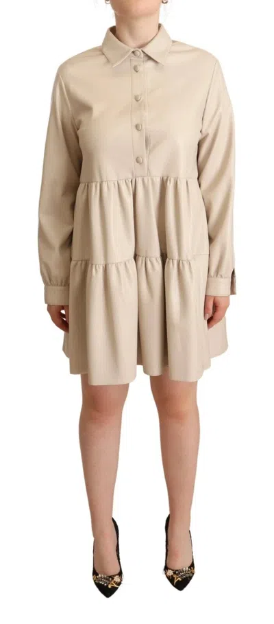 Pre-owned Jucca Leather Long Sleeves Colla A-line Miniwomen's Dress () In Beige