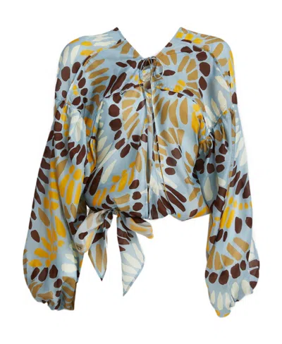 Jucca Long-sleeved Lace-up Blouse In Multicolor