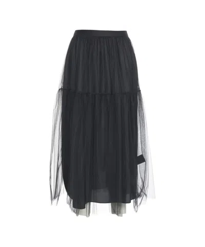 Jucca Maxi Tulle Skirt With Layered Design And Flowing Hem In Black