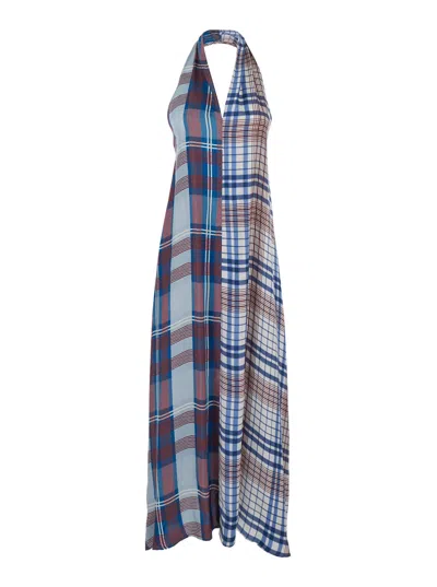 Jucca Multicolor Sleeveless Dress With Halterneck And All-over Check Motif In Viscose Woman