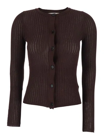 Jucca Crew-neck Ribbed Cardigan In Burgundy