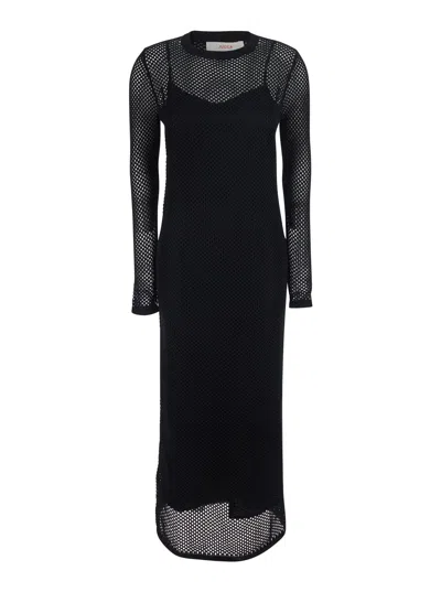Jucca Perforated Mesh Long-sleeve Dress In Animal Print