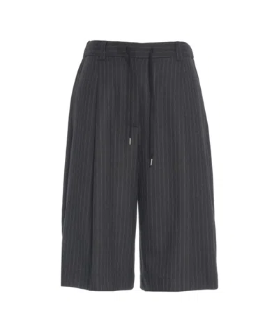 Jucca Pinstripe Wide-leg Bermuda Shorts With Adjustable Drawstring In Black