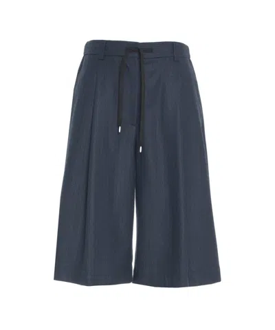 Jucca Pinstripe Wide-leg Bermuda Shorts With Elastic Waistband In Gray