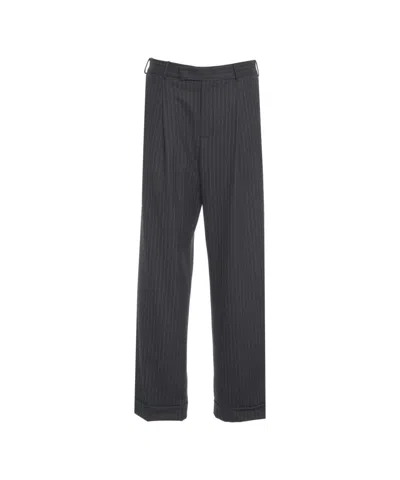 Jucca Pinstriped Wide-leg Trousers With Sharp Pleats And Cuffed Hem In Multi