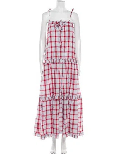 Pre-owned Jucca Plaid Print Long Dress In Blue