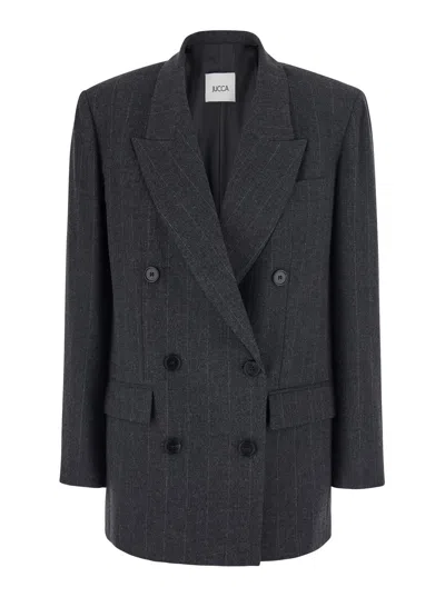 Jucca Prince Of Wales Double-breasted Blazer Jacket In Wool Blend In Grey