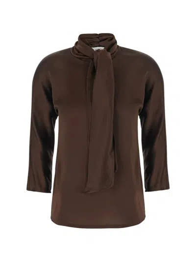 Jucca Pussy-bow Long-sleeve Blouse In Brown