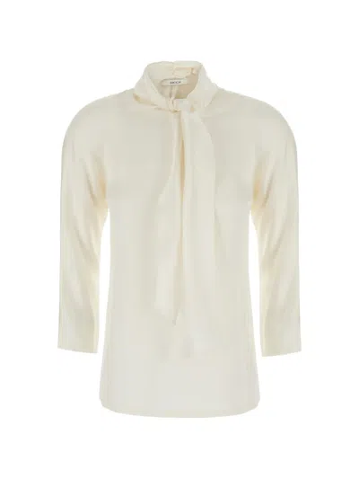 Jucca Pussy-bow Three-quarter Sleeve Blouse In Neutral