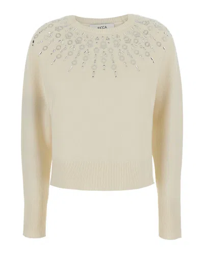 Jucca Rhinestone-embellished Mini Sweater With Round Neckline In Neutral