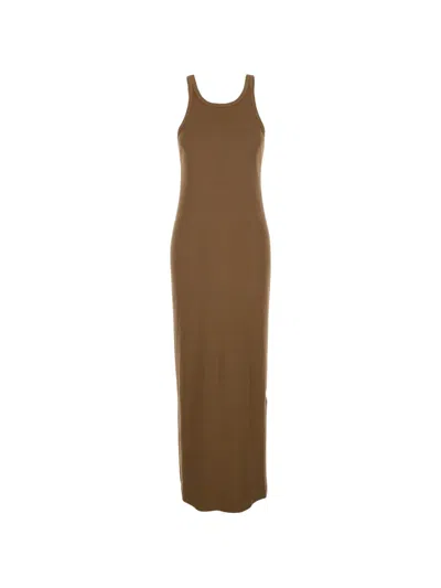 Jucca Ribbed Sleeveless Midi Dress In Brown
