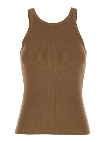 Jucca Ribbed Tank Top  Brown With Round Neck In Cotton For Women