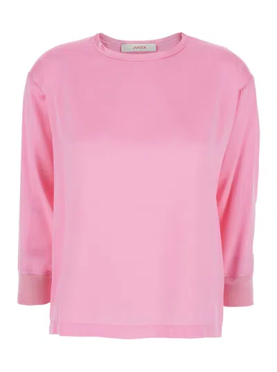 Jucca Round Neck Long Sleeves Top In Pink