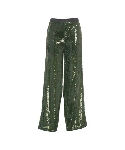 Jucca Sequined Wide-leg Palazzo Pants With Elastic Waistband In Green