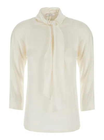 Jucca Silk Bow-detail Neck Top With Long Sleeves In White
