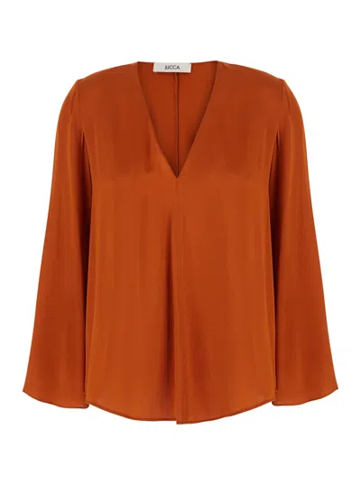 Jucca Silk V-neck Long-sleeve Top For Women In Orange