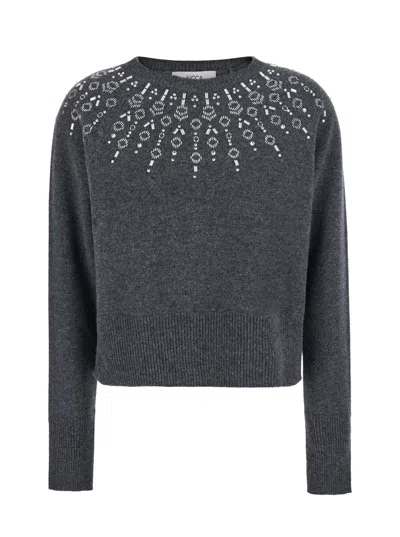 Jucca Tech Fabric Sweater With Front Applications And Round Neck In Gray