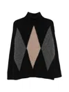 Jucca Turtleneck Knit Poncho With Diamond Pattern In Black