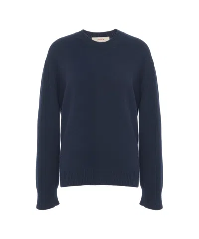 Jucca Virgin Wool Crew Neck Sweater With Ribbed Finishing In Blue
