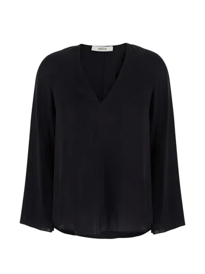 Jucca V-neck Long-sleeve Blouse In 블랙