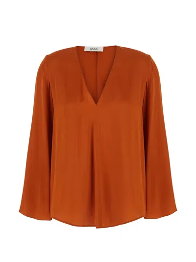Jucca V-neck Long-sleeve Silk Blouse In 오렌지