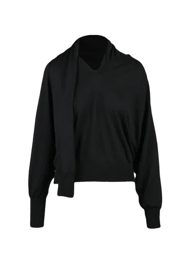 Jucca V-neck Virgin Wool Sweater With Shawl Collar In Black