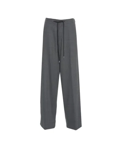 Jucca Wide-leg Trousers With Drawstring Closure And Textured Fabric In Gray