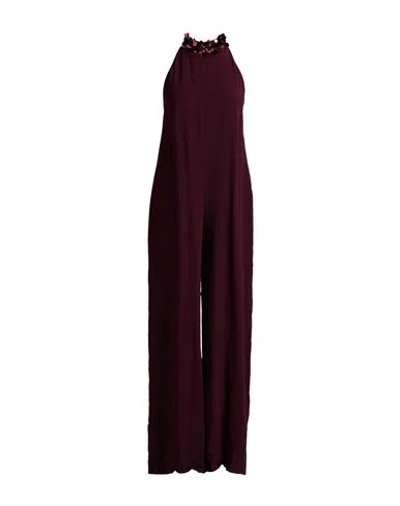 Jucca Woman Jumpsuit Burgundy Size 10 Acetate, Viscose, Polyester, Elastane
