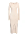 Jucca Woman Midi Dress Beige Size M Wool, Viscose, Polyamide, Metallic Fiber, Cashmere In Beige
