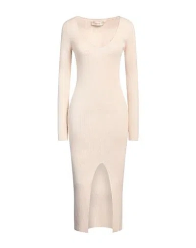 Jucca Woman Midi Dress Beige Size M Wool, Viscose, Polyamide, Metallic Fiber, Cashmere