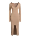 Jucca Woman Midi Dress Camel Size S Wool, Viscose, Polyamide, Metallic Fiber, Cashmere In Brown