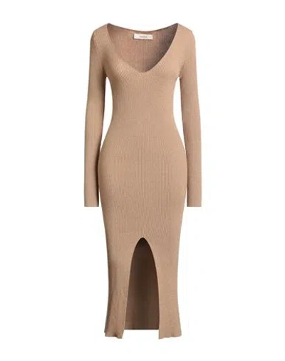 Jucca Woman Midi Dress Camel Size S Wool, Viscose, Polyamide, Metallic Fiber, Cashmere In Brown