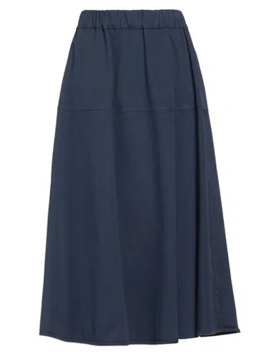 Jucca Woman Midi Skirt Navy Size 6 Cotton, Elastane In Navy Blue