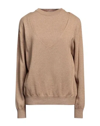 Jucca Woman Twin Set Camel Size L Wool, Viscose, Polyamide, Metal, Cashmere In Beige