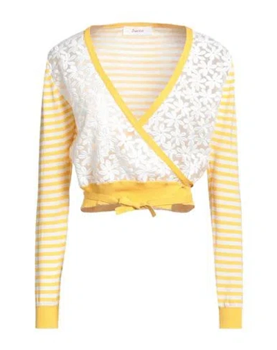 Jucca Woman Wrap Cardigans Yellow Size M Cotton, Polyamide