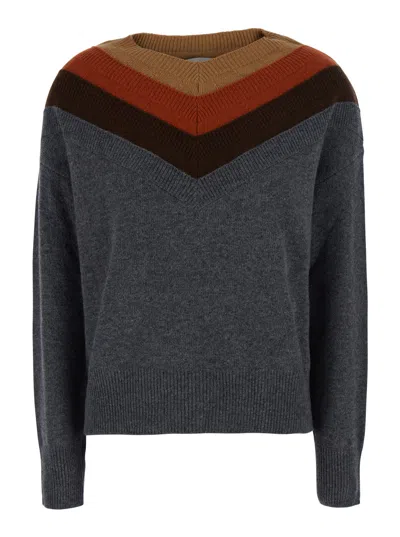 Jucca Women's Wool Sweater With Triple Neck And Ribbed Trims In Grey