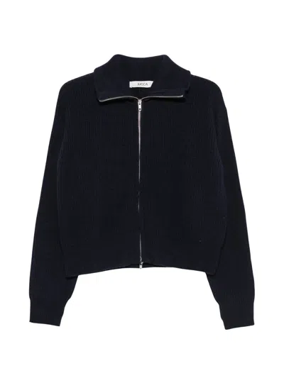 Jucca Women's Zip-front Ribbed Knit Cardigan In Navy